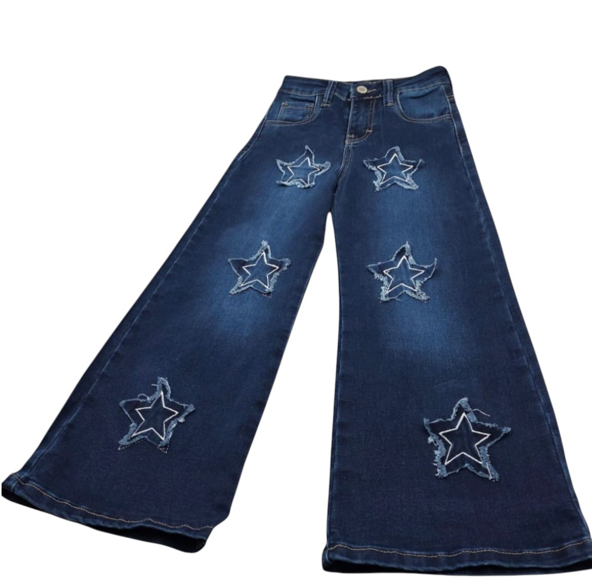 Pantalones Vaqueros Anchos con Estrellas Deshilachadas y Estilo Retro