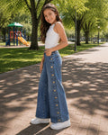 ✨ Pantalón Palazzo de Mezclilla para Niña con Botones Laterales