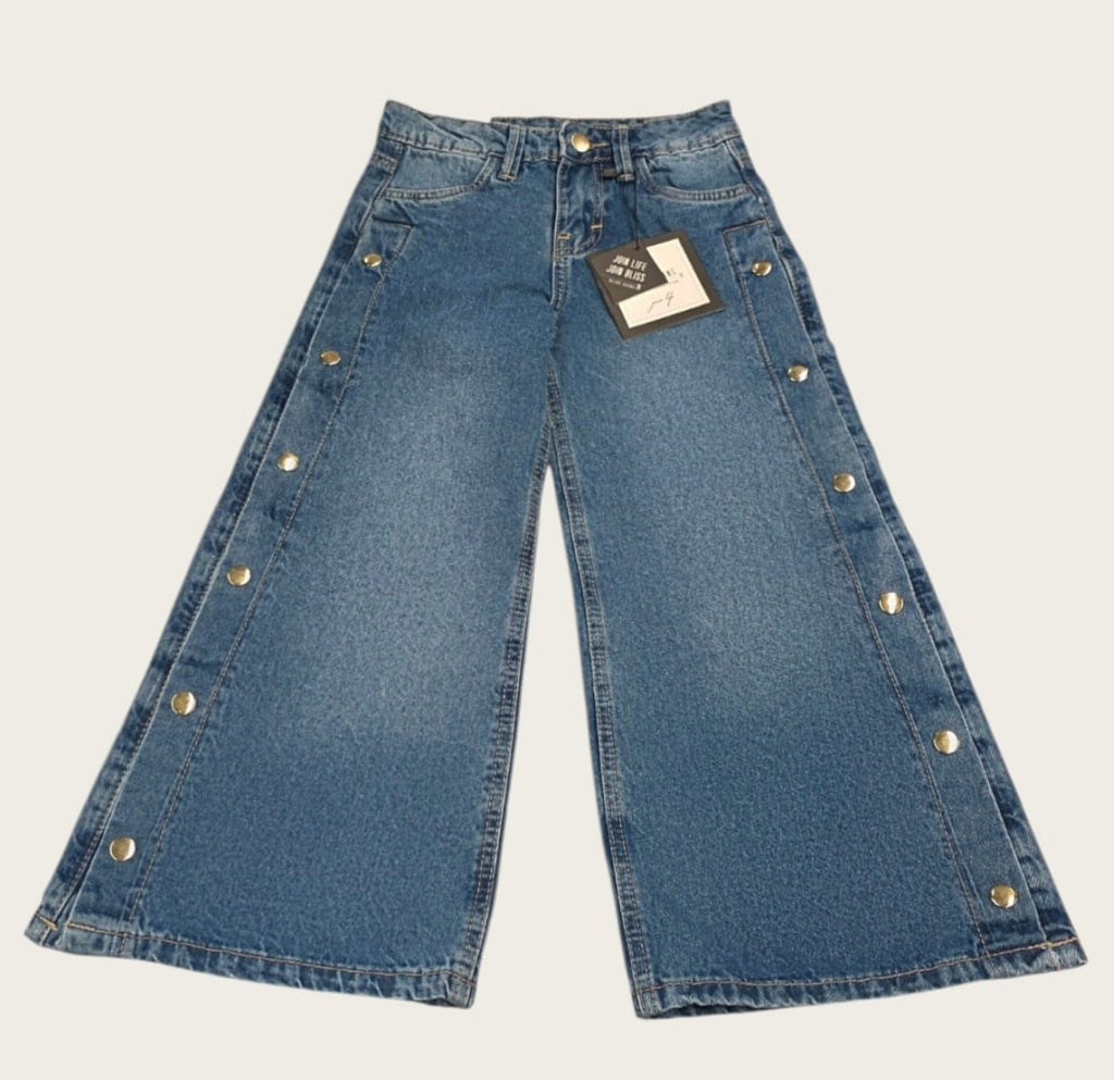 ✨ Pantalón Palazzo de Mezclilla para Niña con Botones Laterales