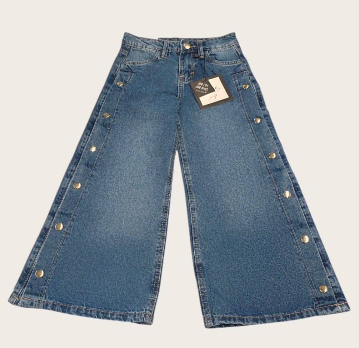 ✨ Pantalón Palazzo de Mezclilla para Niña con Botones Laterales