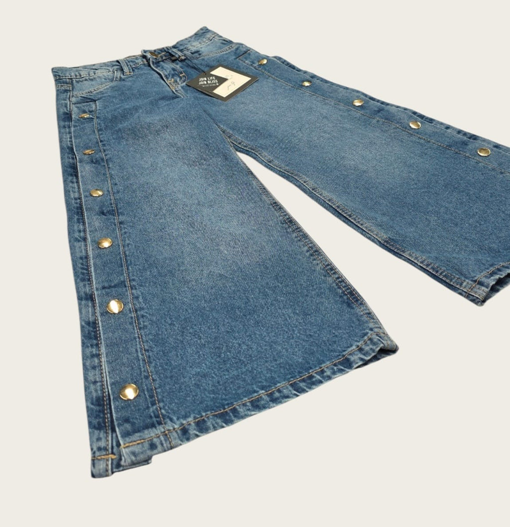 ✨ Pantalón Palazzo de Mezclilla para Niña con Botones Laterales