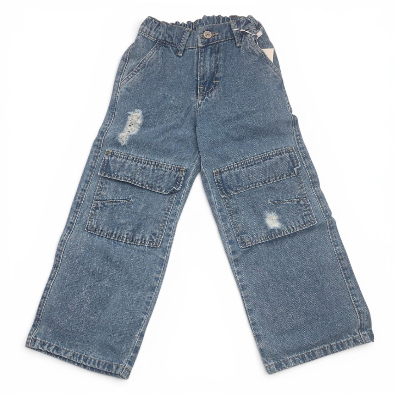 Jeans Cargo Wide Leg para Niña | Pantalón de Mezclilla con Bolsas Laterales y Cintura Elástica | Casual Fashion