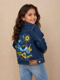 Chamarra de Mezclilla para Niñas con Diseño de Ojo Turco y Elementos Místicos - ¡Estilo y Protección!