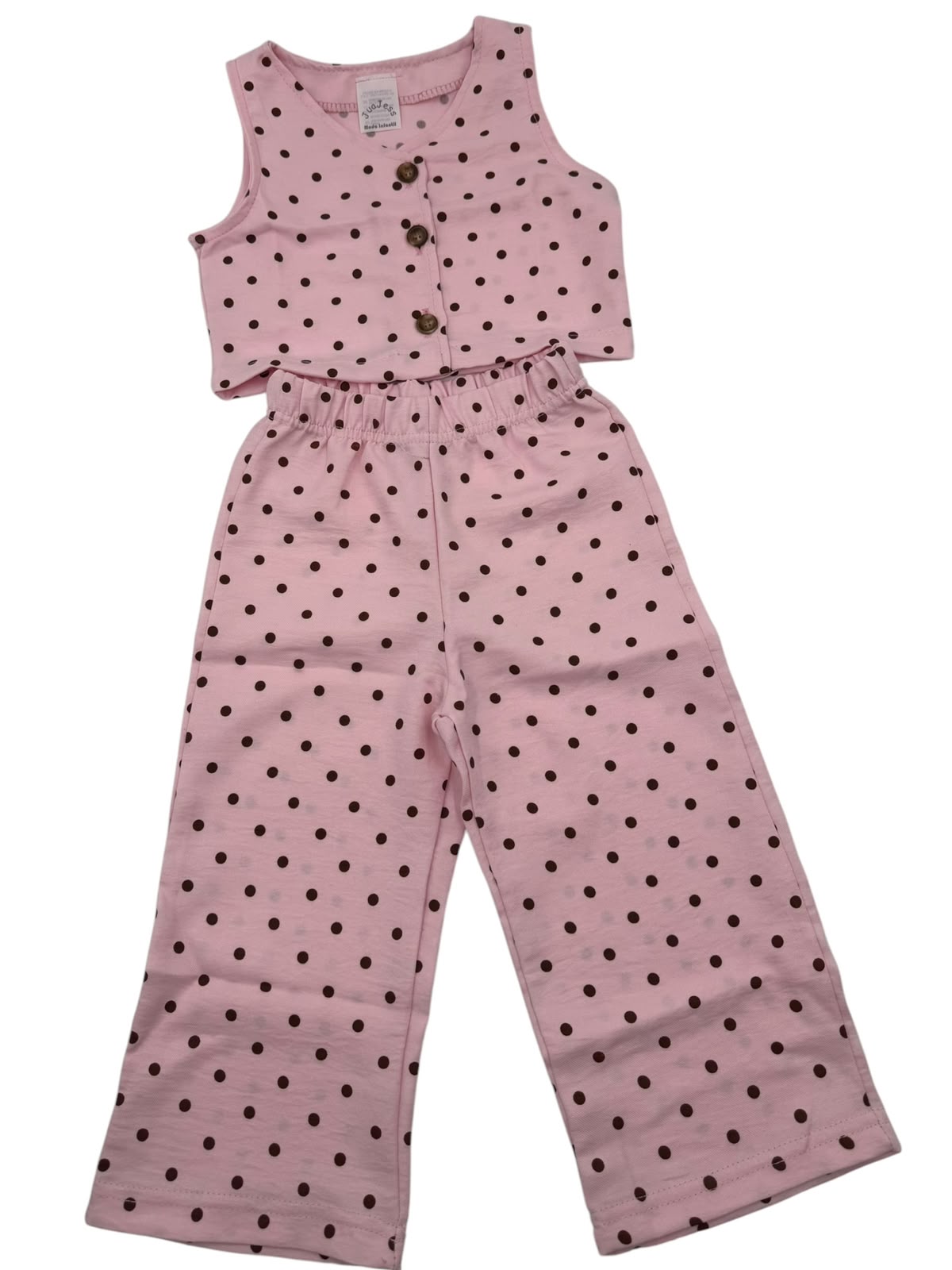 Conjunto Infantil de 2 Piezas para Niña | Top sin Mangas con Botones + Pantalón Wide Leg Estampado de Lunares | Casual y Cómodo