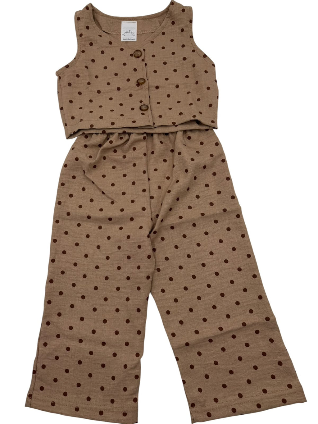 Conjunto Infantil de 2 Piezas para Niña | Top sin Mangas con Botones + Pantalón Wide Leg Estampado de Lunares | Casual y Cómodo