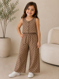 Conjunto Infantil de 2 Piezas para Niña | Top sin Mangas con Botones + Pantalón Wide Leg Estampado de Lunares | Casual y Cómodo
