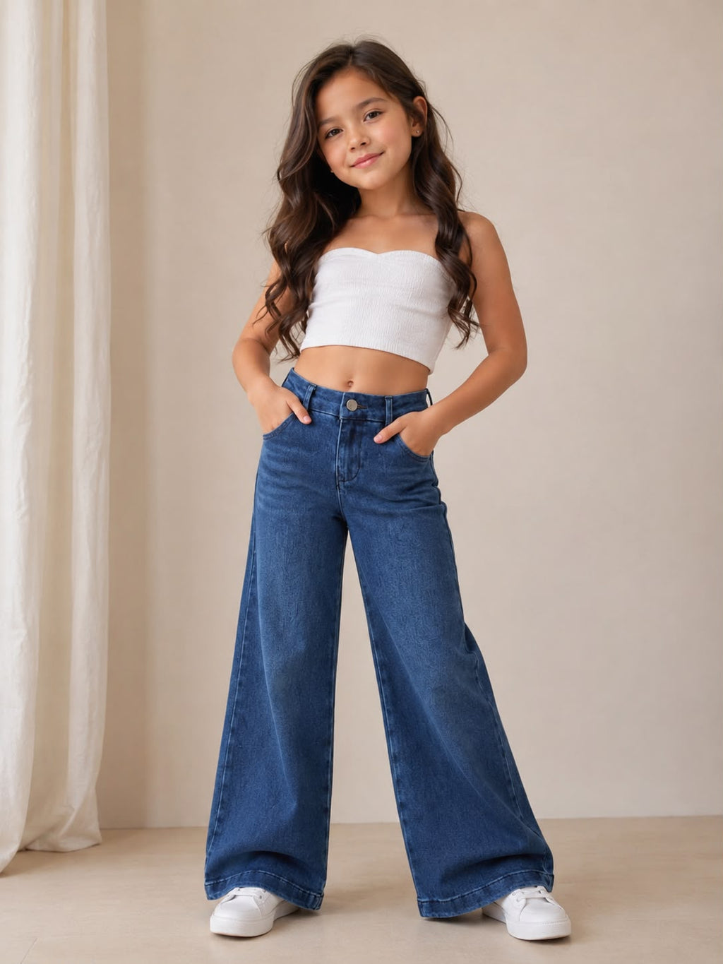 Pantalón Wide Leg de Mezclilla para Niña | Jeans Pierna Ancha Tiro Alto