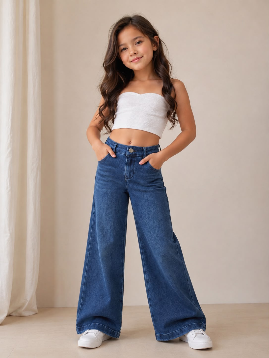 Pantalón Wide Leg de Mezclilla para Niña | Jeans Pierna Ancha Tiro Alto