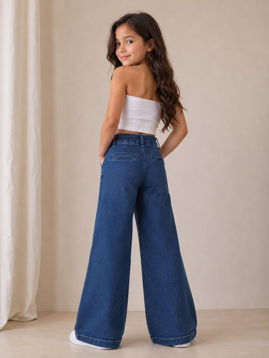 Pantalón Wide Leg de Mezclilla para Niña | Jeans Pierna Ancha Tiro Alto
