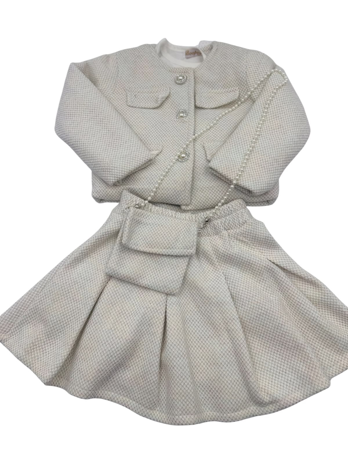 Conjunto para Niña con Falda y Bolsita | Set Elegante 3 Piezas