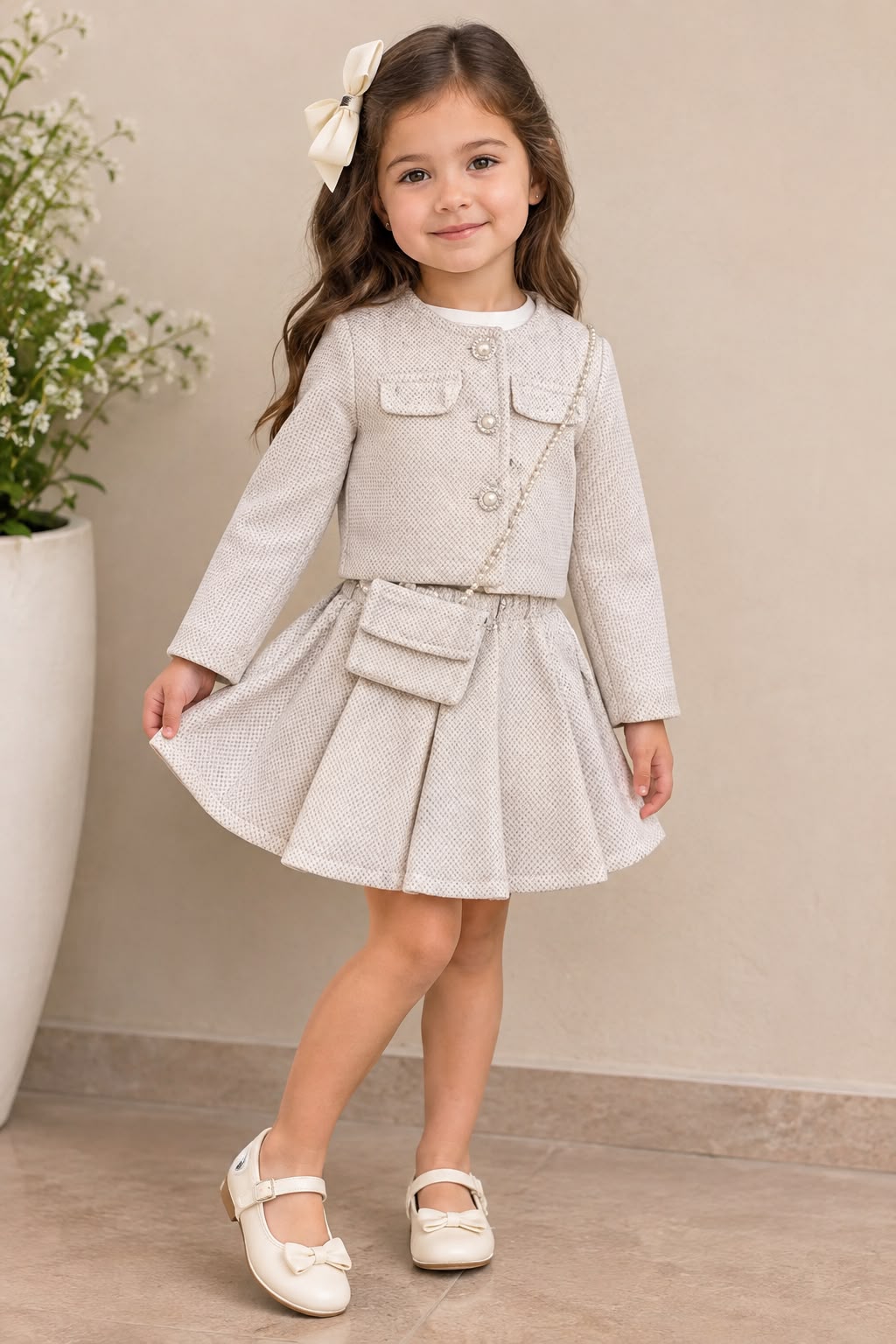 Conjunto para Niña con Falda y Bolsita | Set Elegante 3 Piezas