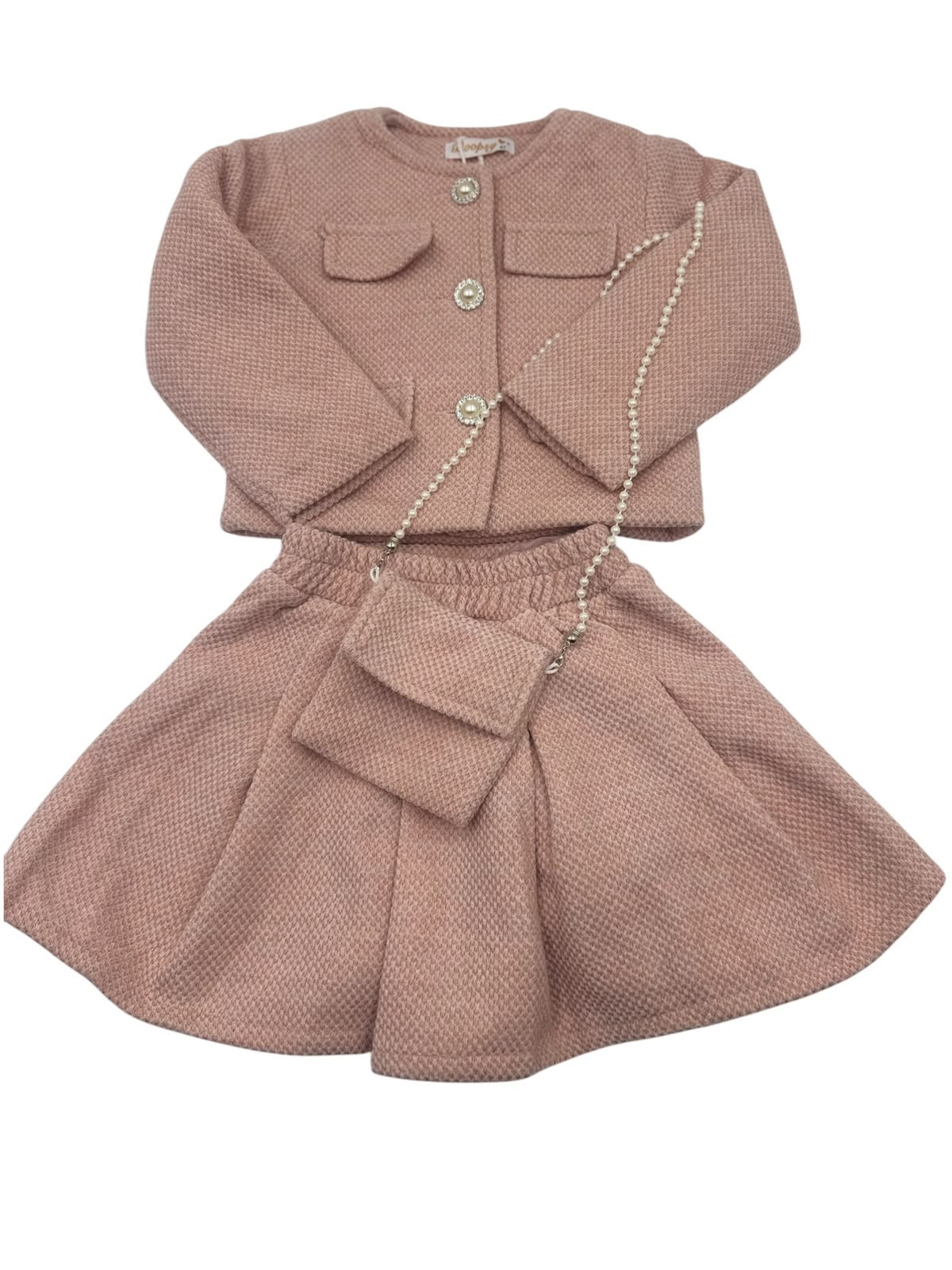 Conjunto para Niña con Falda y Bolsita | Set Elegante 3 Piezas