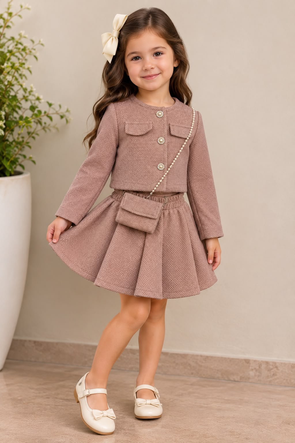 Conjunto para Niña con Falda y Bolsita | Set Elegante 3 Piezas