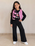 Conjunto 3 Piezas para Niña con Chaleco de Moños + Sudadera y Pantalón Wide Leg