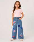 Jeans Wide Leg para Niña con Corazones y Flores 💕🌸
