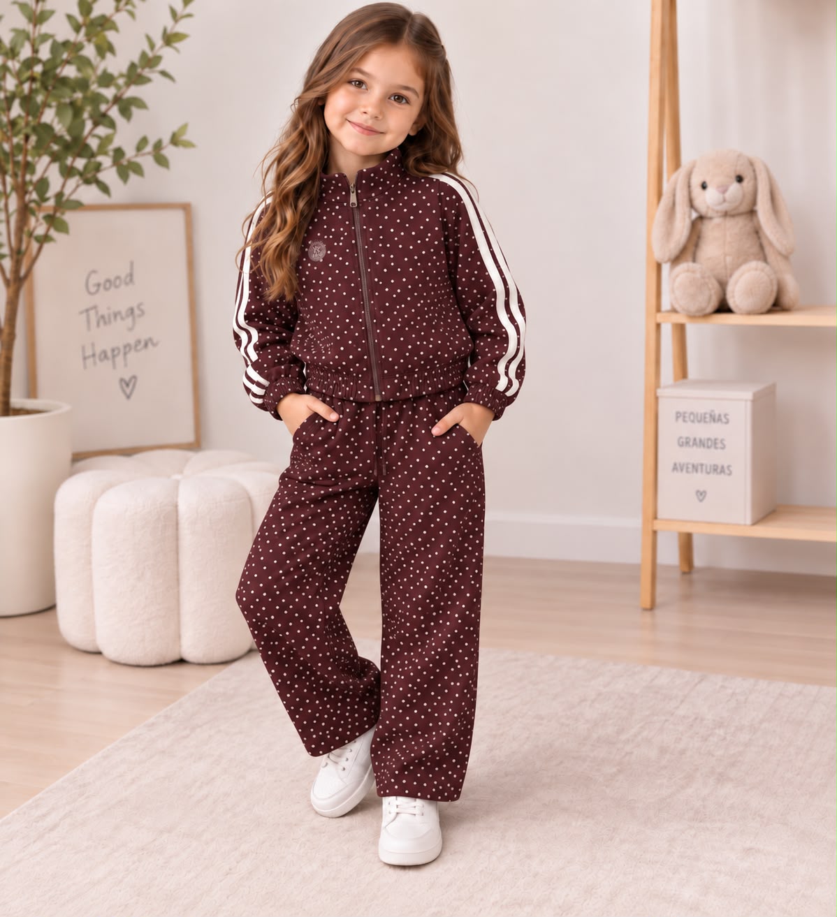 Conjunto Deportivo para Niña 2 Piezas con Brillos | Chamarra con Cierre + Pantalón Pierna Ancha