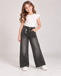 Jeans Wide Leg para Niña con Pedrería Brillante y Dije de Estrella ⭐✨ Pantalón de Mezclilla