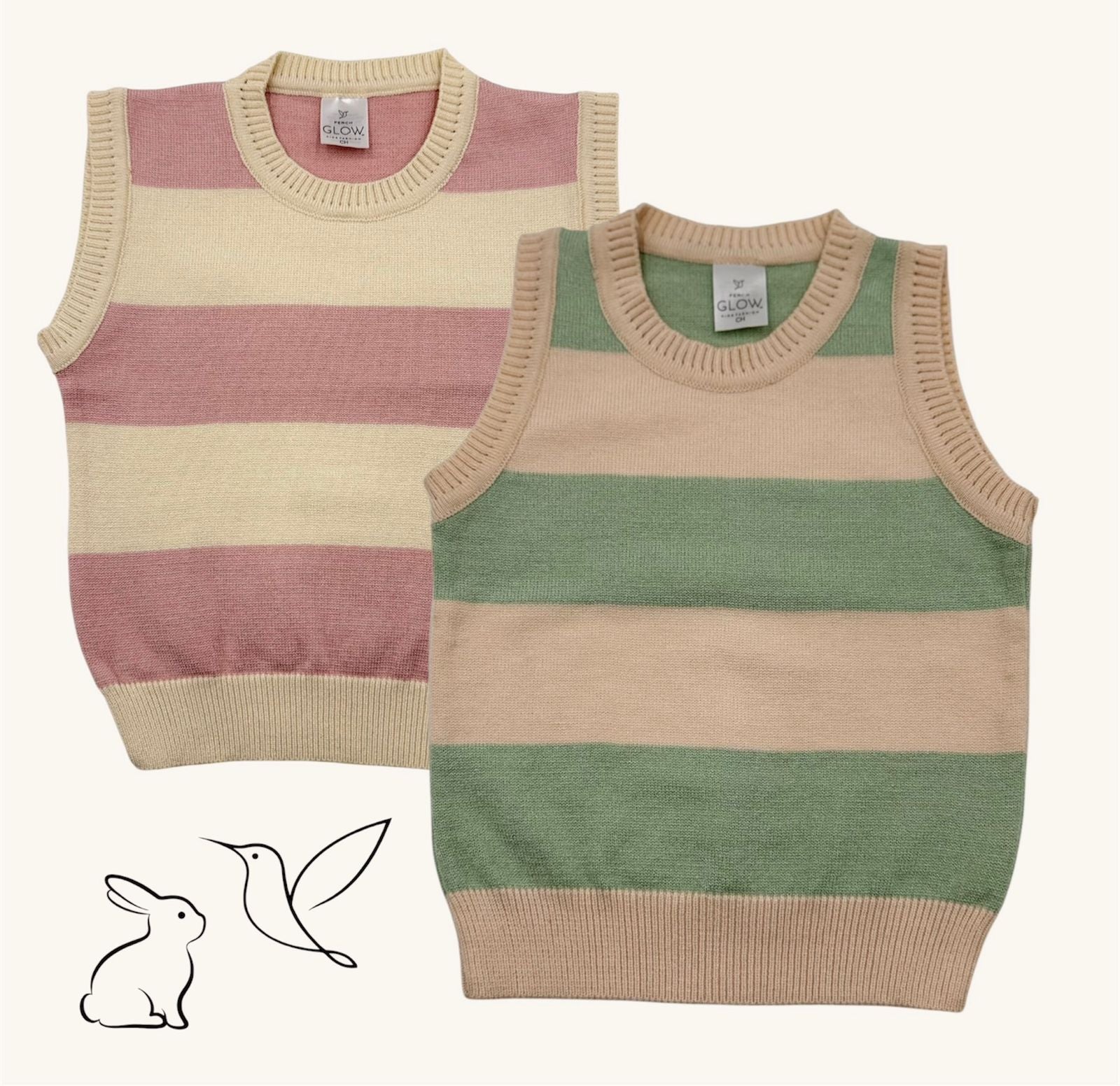 Chaleco Tejido para Niña Rayado Verde & Rosa 🌿✨