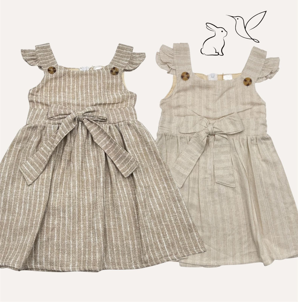Vestido de Lino a Rayas para Niña - Estilo Vintage con Moño Frontal 🎀