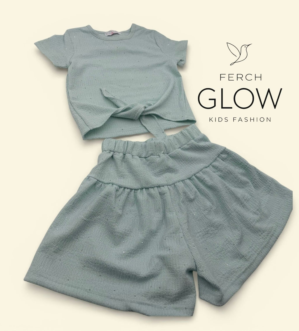 Conjunto "Glow" de 2 Piezas para Niña - Top con Nudo y Short Falda ✨