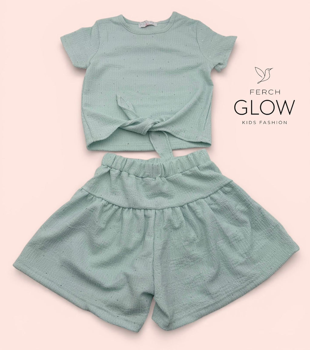 Conjunto "Glow" de 2 Piezas para Niña - Top con Nudo y Short Falda ✨
