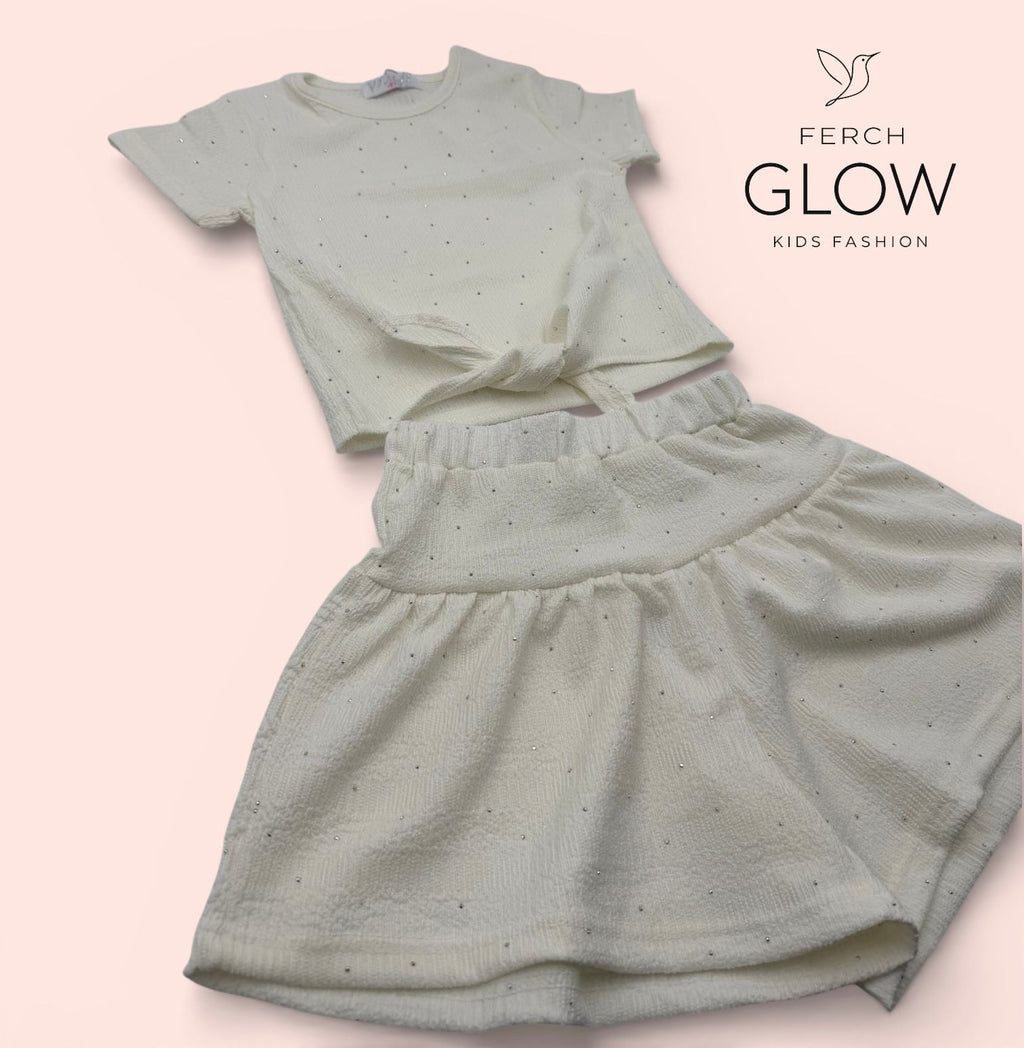 Conjunto "Glow" de 2 Piezas para Niña - Top con Nudo y Short Falda ✨