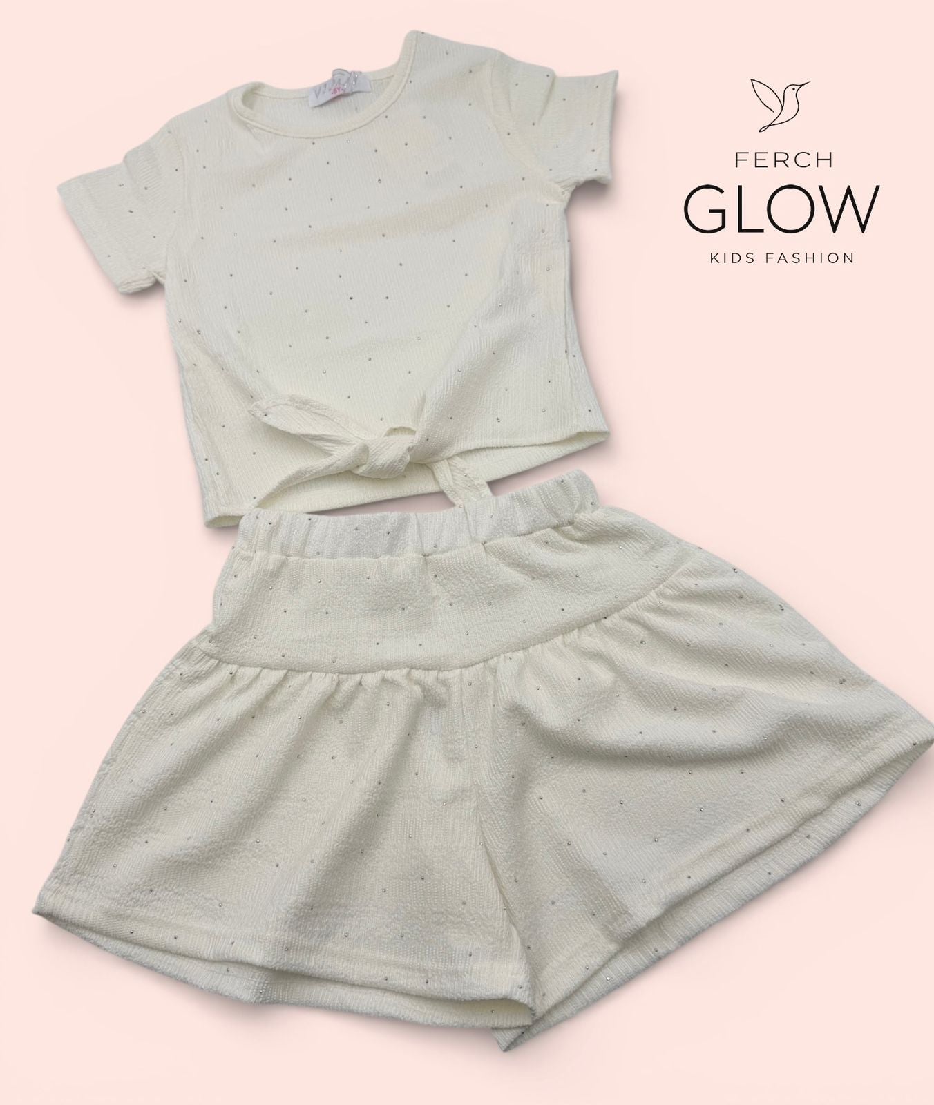 Conjunto "Glow" de 2 Piezas para Niña - Top con Nudo y Short Falda ✨