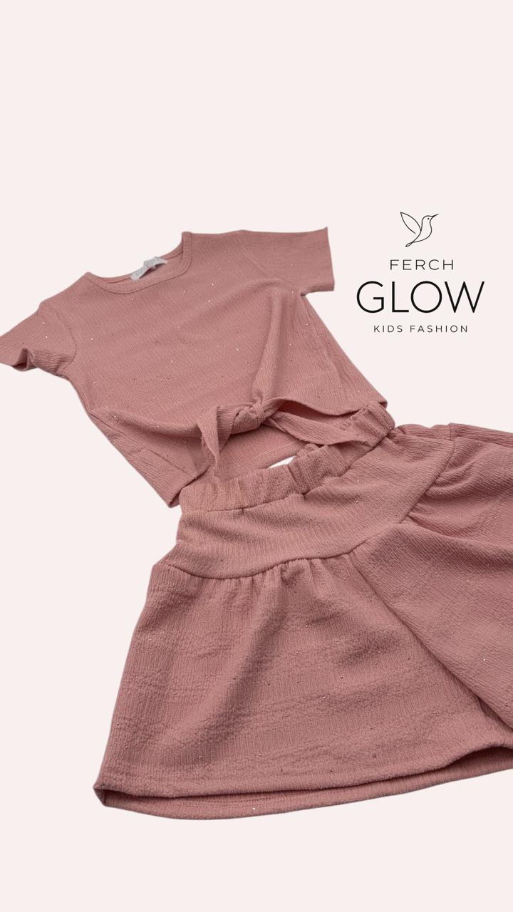 Conjunto "Glow" de 2 Piezas para Niña - Top con Nudo y Short Falda ✨