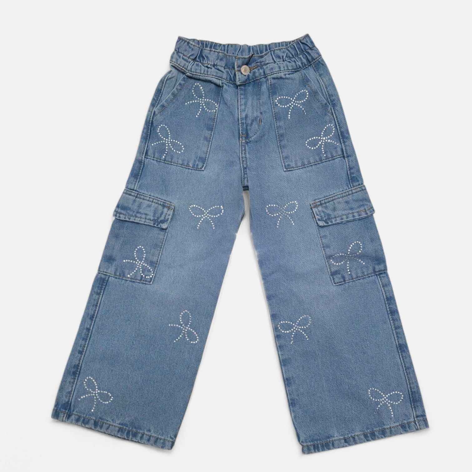 Jeans Cargo Niña con Moños de Strass - Estilo y Brillo Único 🌟💖