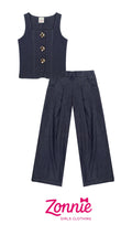 : Conjunto Denim Premium: Chaleco con Botones Joya y Pantalón Wide Leg