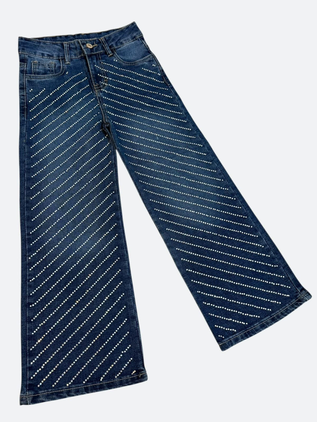 Jeans Wide Leg de Niña con Cristales Brillantes | Estilo Premium de Temporada