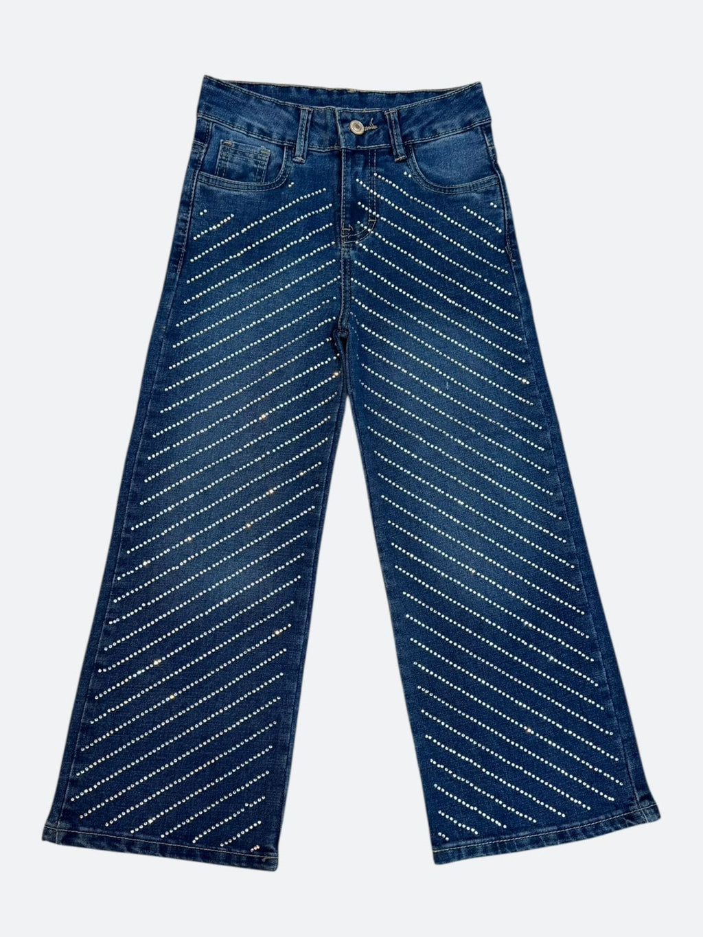 Jeans Wide Leg de Niña con Cristales Brillantes | Estilo Premium de Temporada