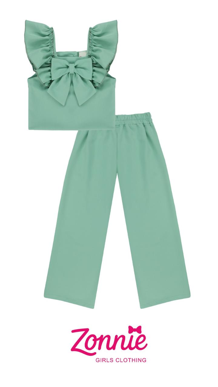 Conjunto "Zonnie Elegance" de 2 Piezas: Top con Moño Maxi y Pantalón Wide Leg para Niña ✨