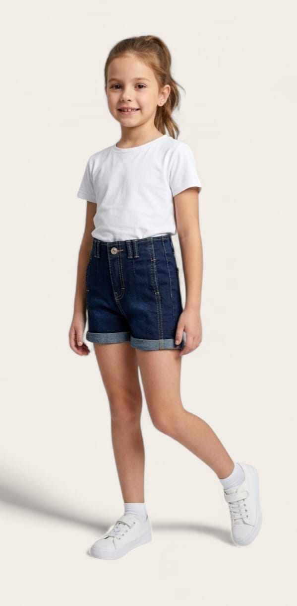 Short de Mezclilla para Niña Corte High-Rise con Costuras Decorativas – Denim Premium