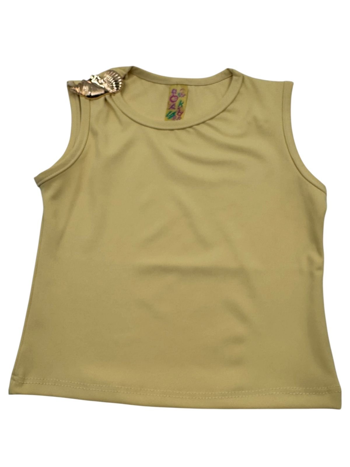 Playera Sin Mangas Lisa para Niña con Detalle Decorativo en Hombro