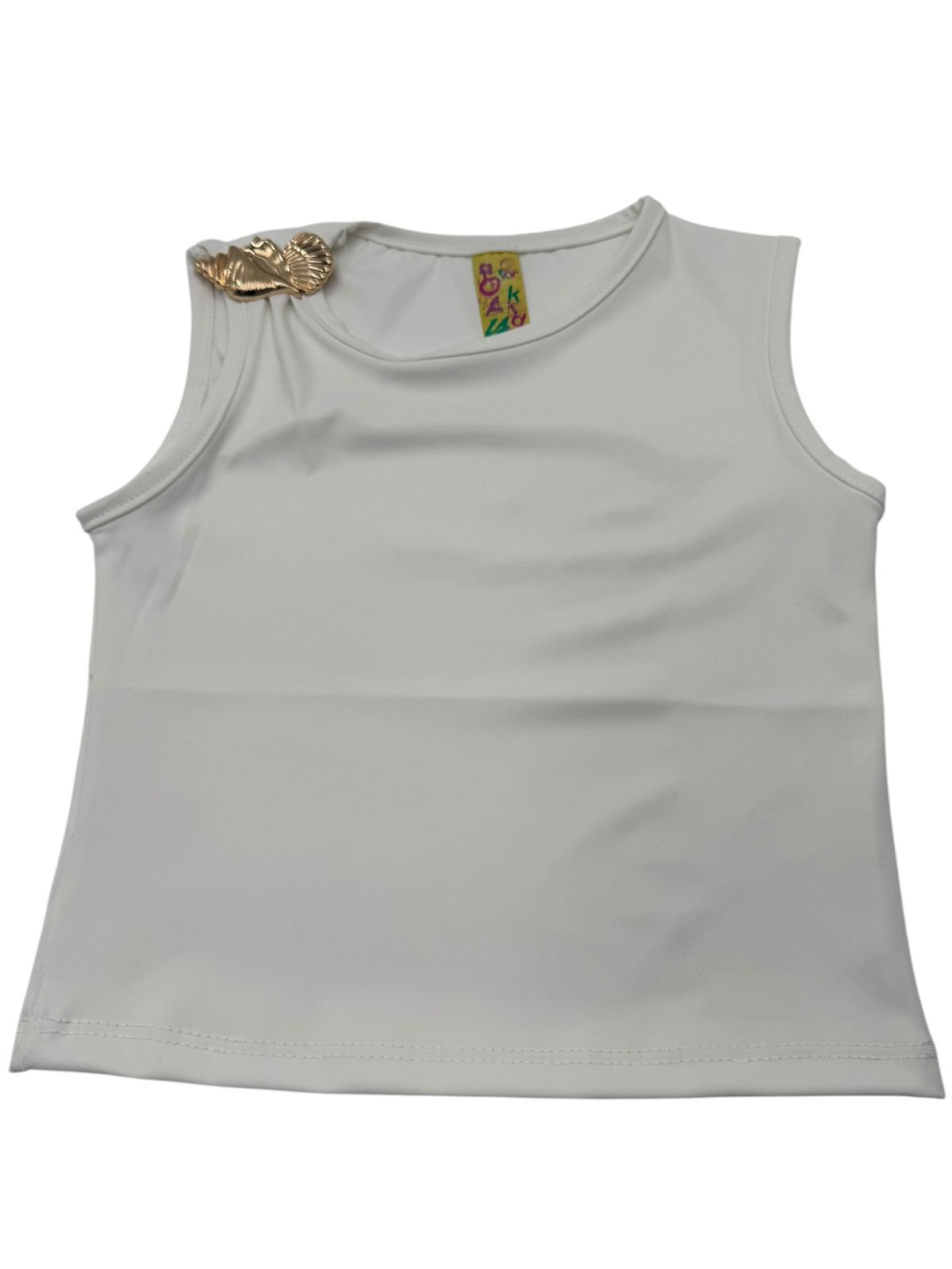 Playera Sin Mangas Lisa para Niña con Detalle Decorativo en Hombro