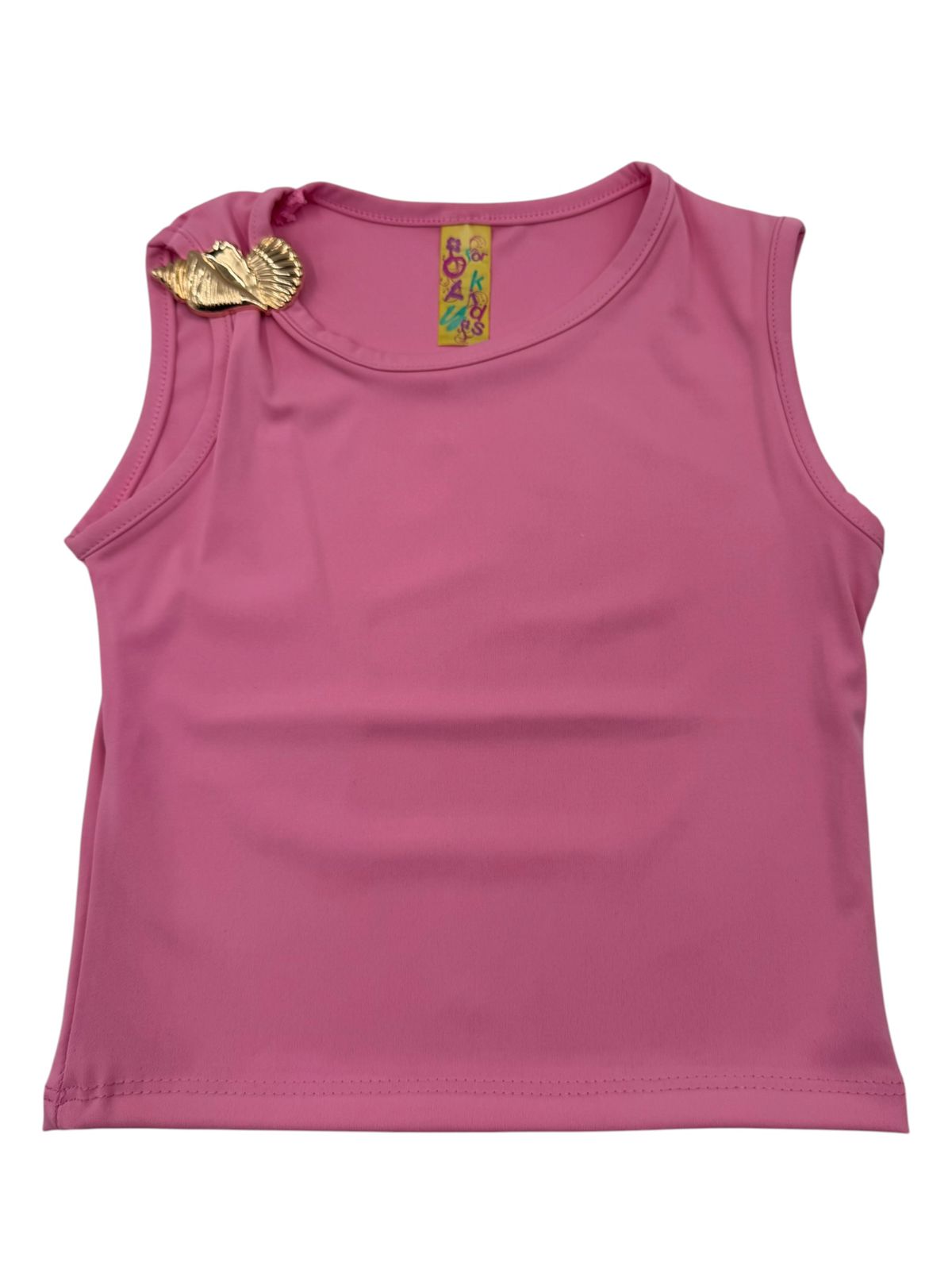 Playera Sin Mangas Lisa para Niña con Detalle Decorativo en Hombro