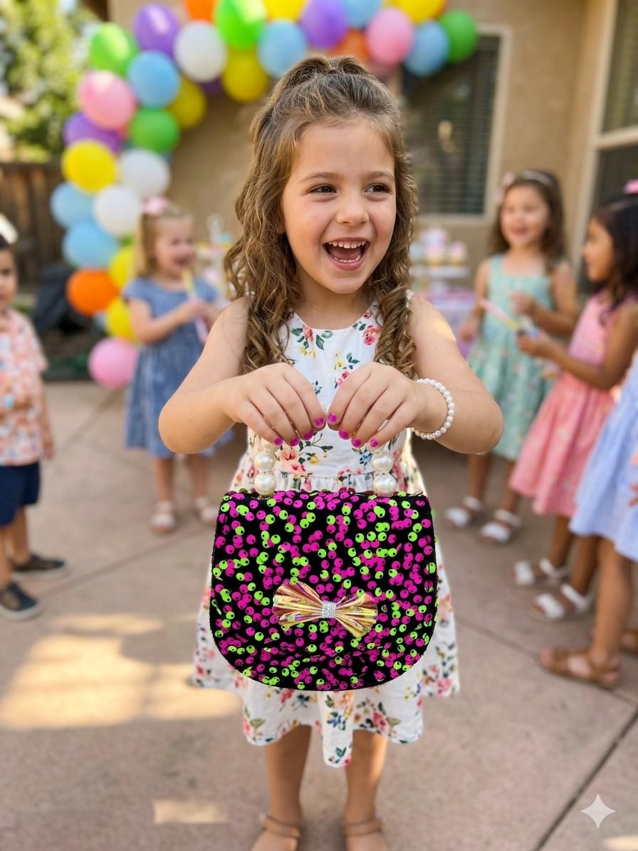 Mini Bolsa Coquette De Lentejuelas Con Perlas Para Niña