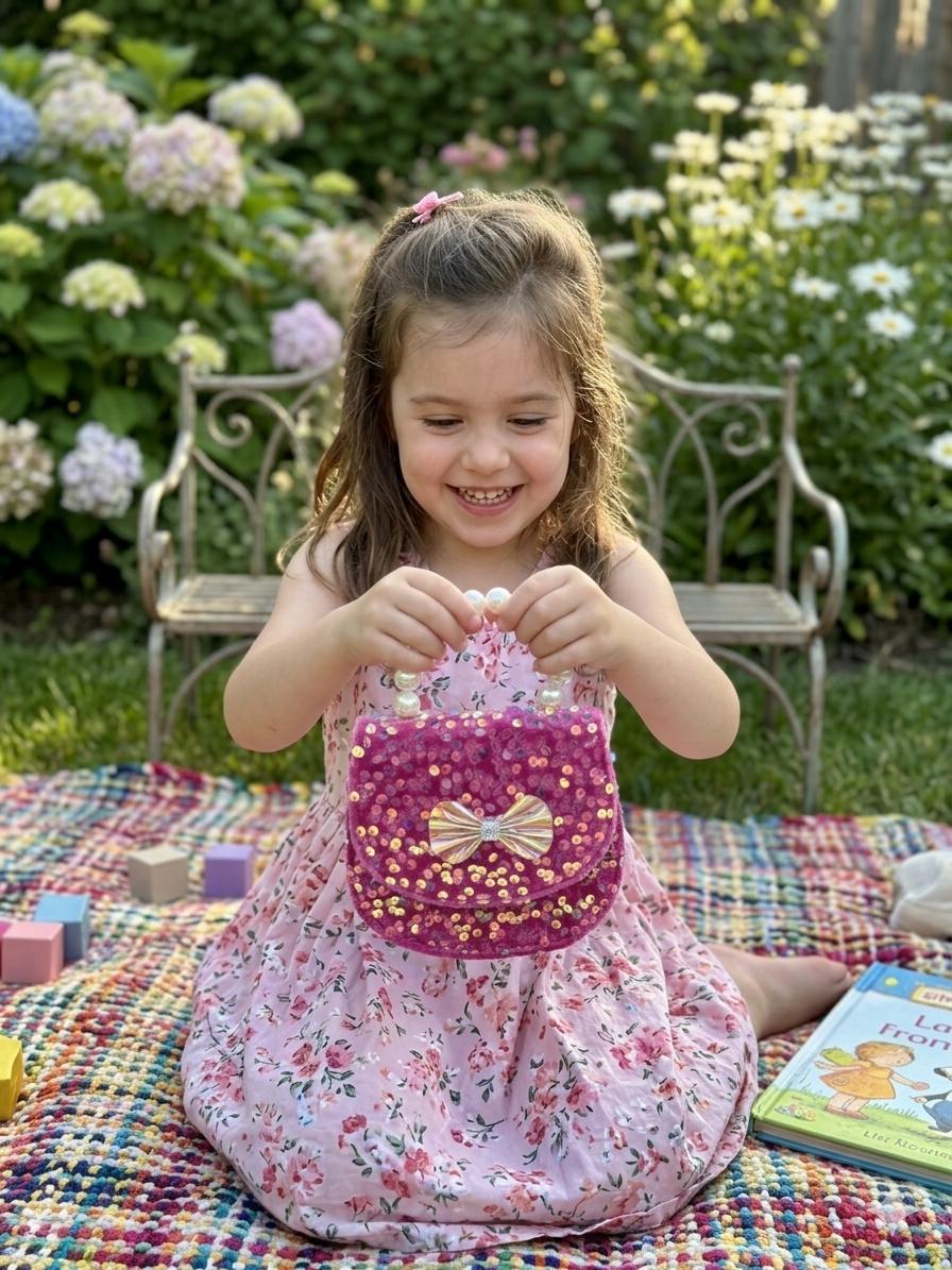 Mini Bolsa Coquette De Lentejuelas Con Perlas Para Niña