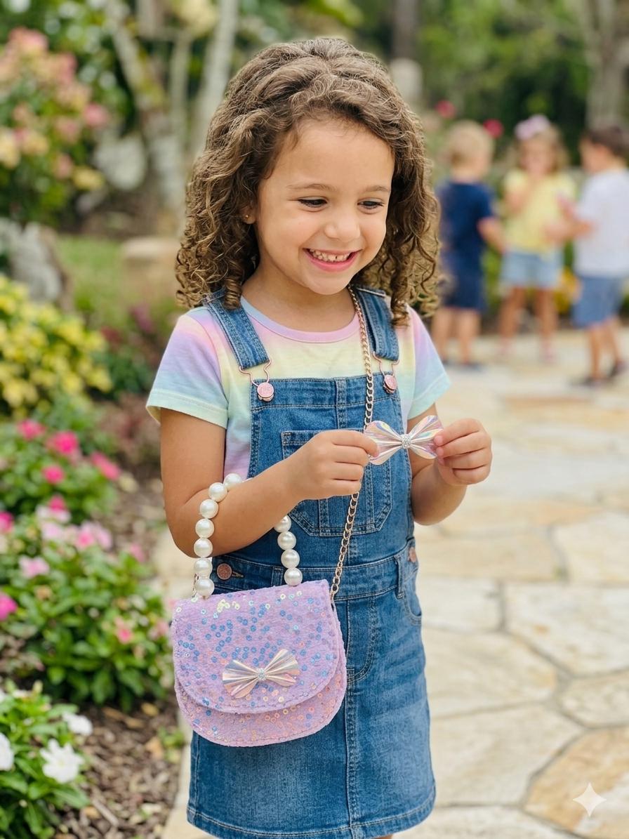 Mini Bolsa Coquette De Lentejuelas Con Perlas Para Niña
