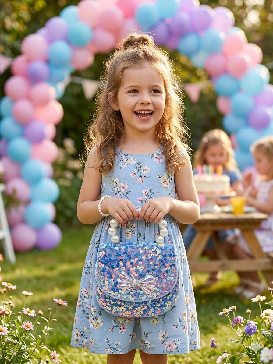 Mini Bolsa Coquette De Lentejuelas Con Perlas Para Niña