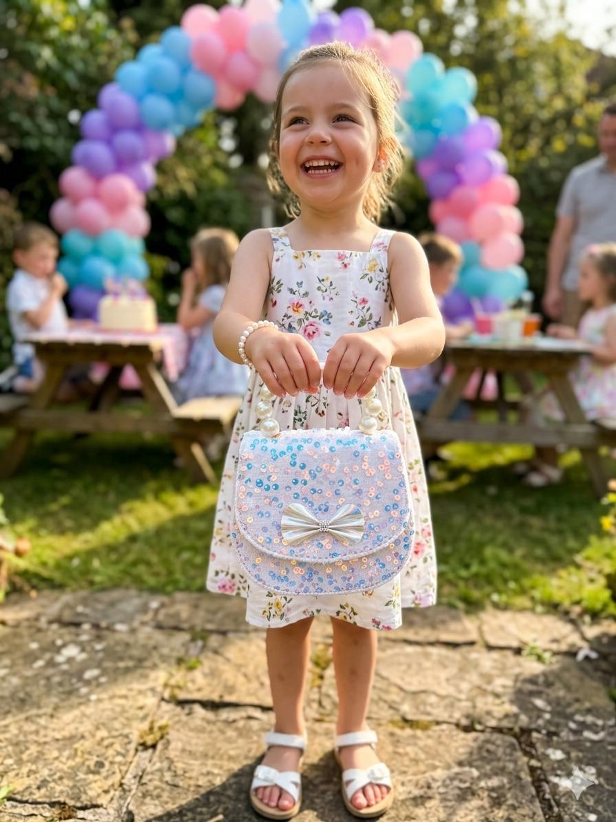 Mini Bolsa Coquette De Lentejuelas Con Perlas Para Niña
