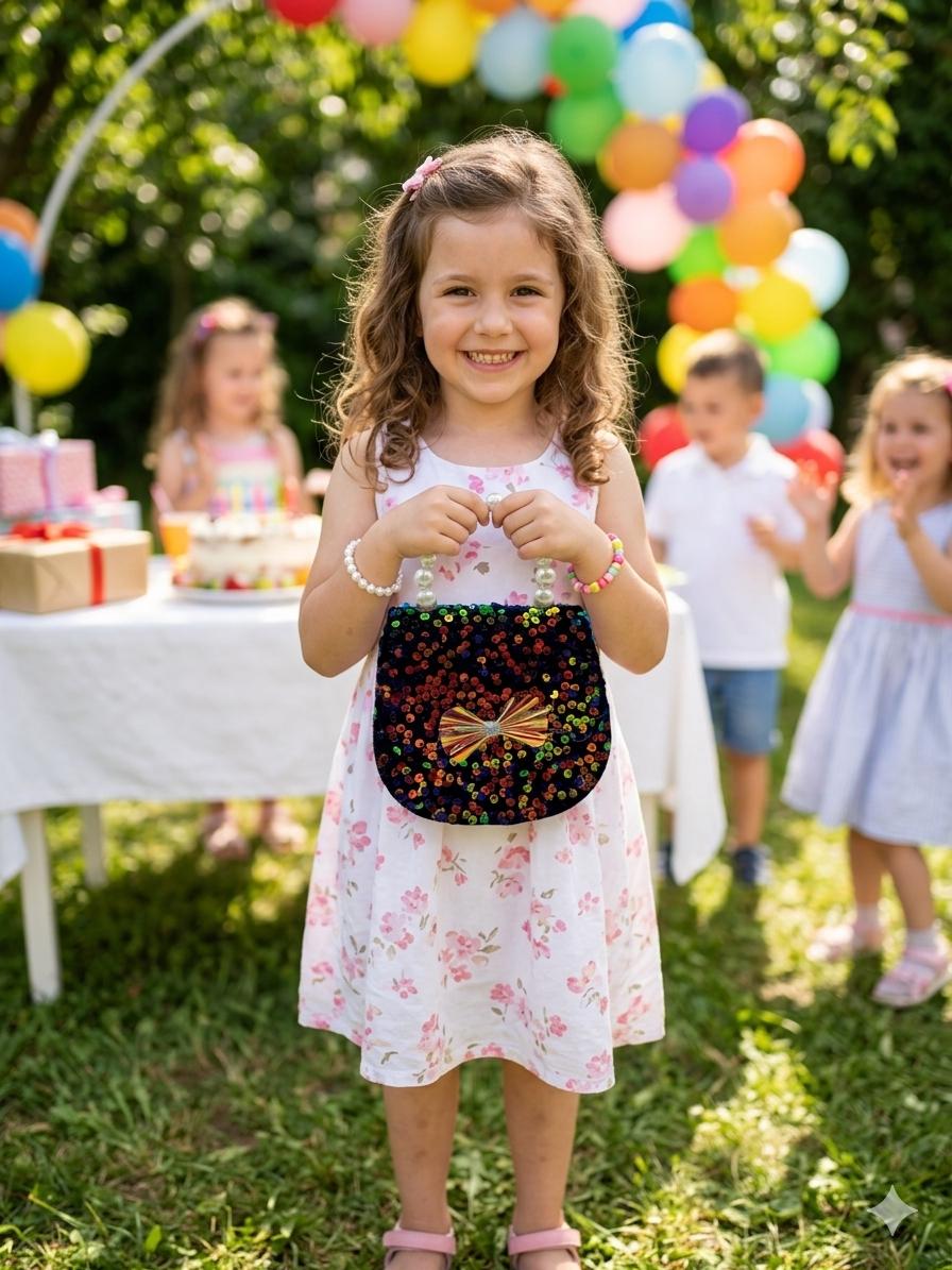Mini Bolsa Coquette De Lentejuelas Con Perlas Para Niña