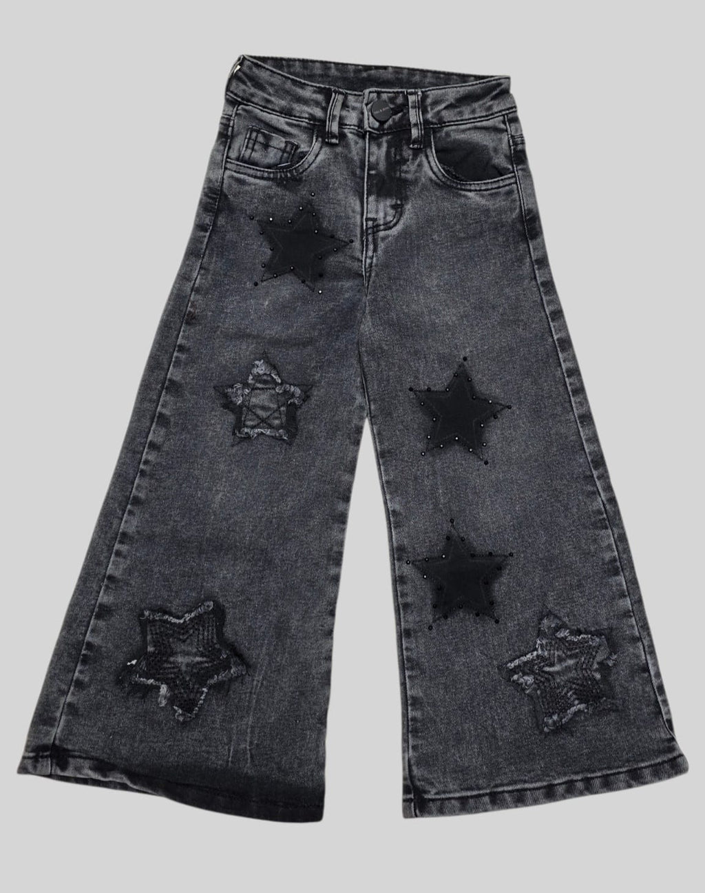 Jeans Wide Leg Denim con Parches de Estrellas para Niña