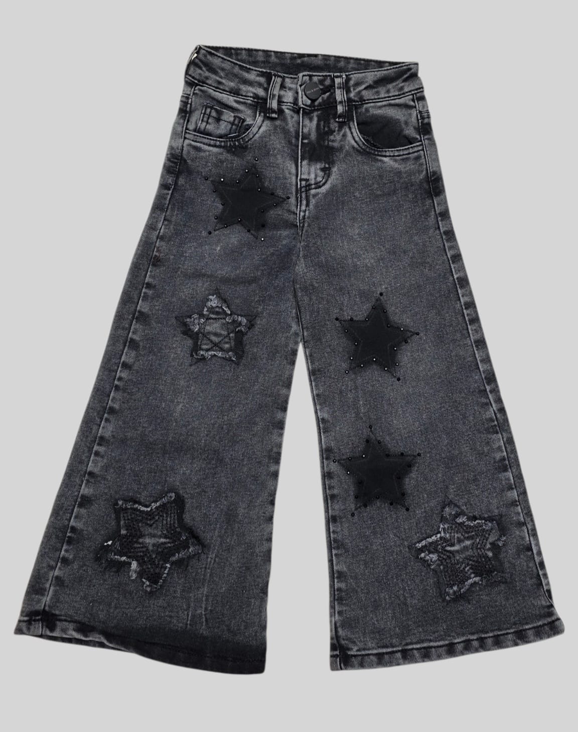 Jeans Wide Leg Denim con Parches de Estrellas para Niña
