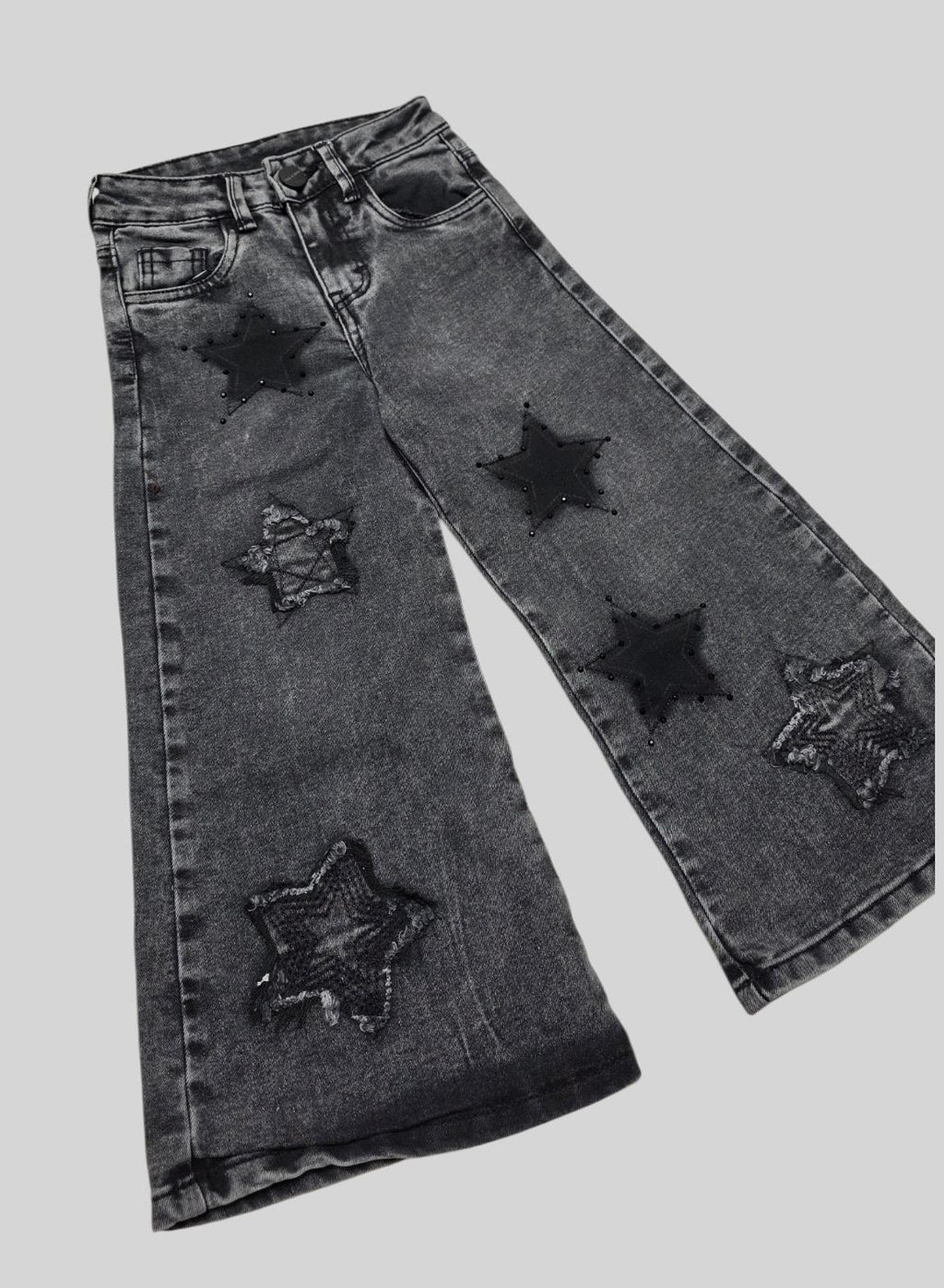 Jeans Wide Leg Denim con Parches de Estrellas para Niña