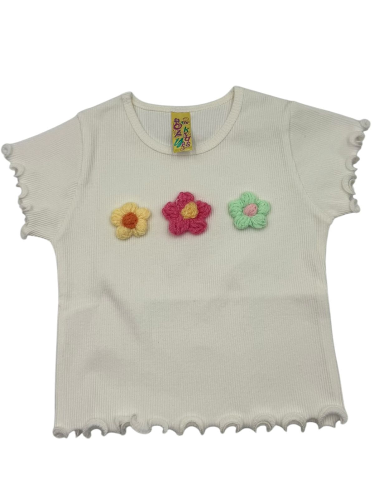 Blusa Acanalada Coquette para Niña con Flores de Crochet