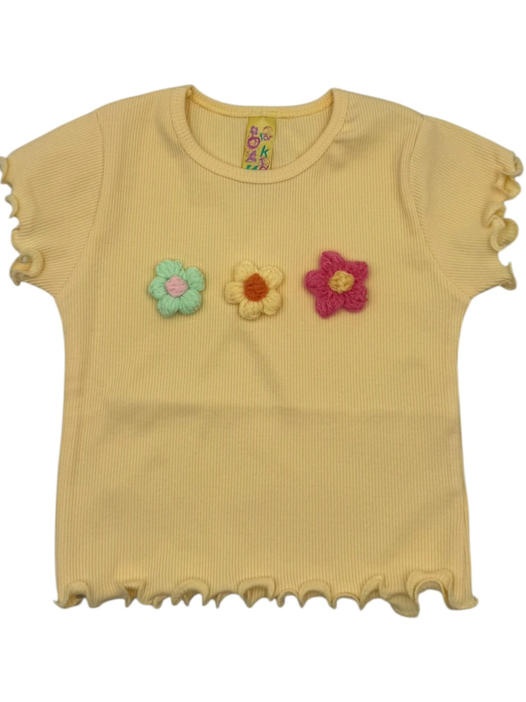 Blusa Acanalada Coquette para Niña con Flores de Crochet