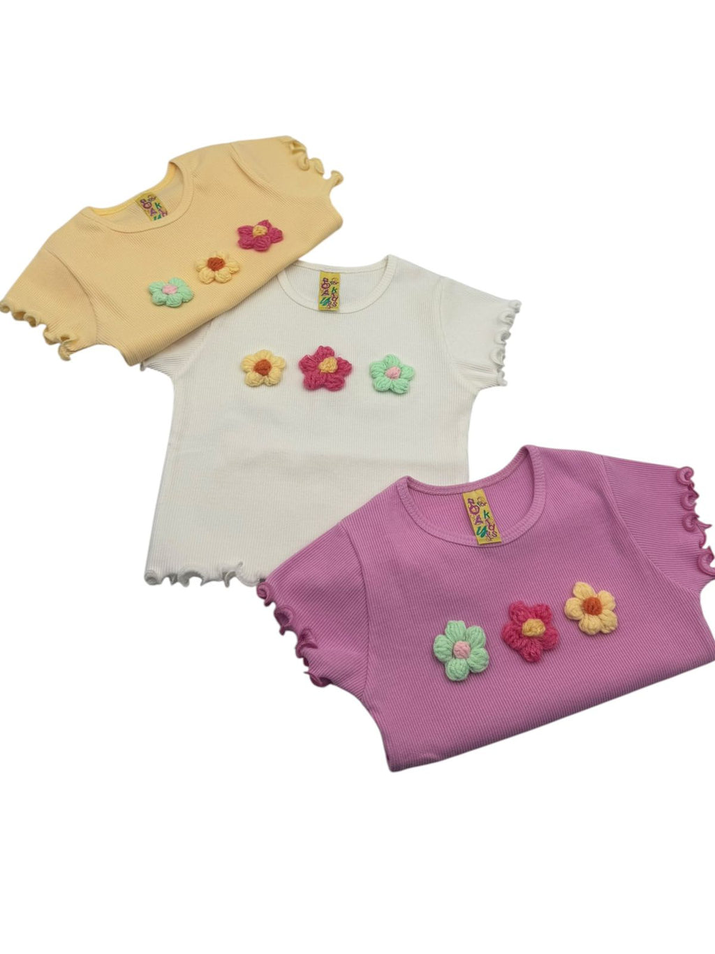 Blusa Acanalada Coquette para Niña con Flores de Crochet