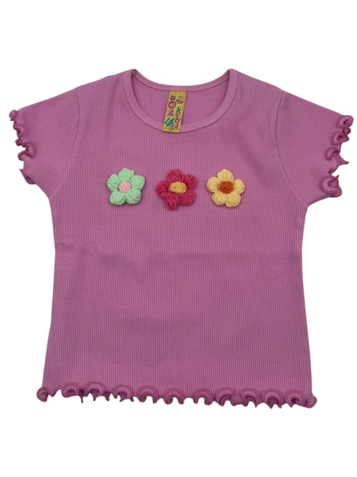Blusa Acanalada Coquette para Niña con Flores de Crochet